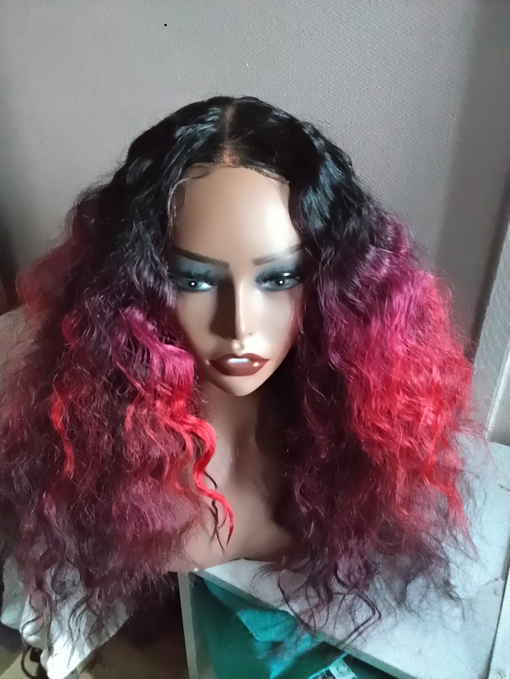 Stylish Ombre Curly Wig – Black to Vibrant Pink - Picture 3 of 5